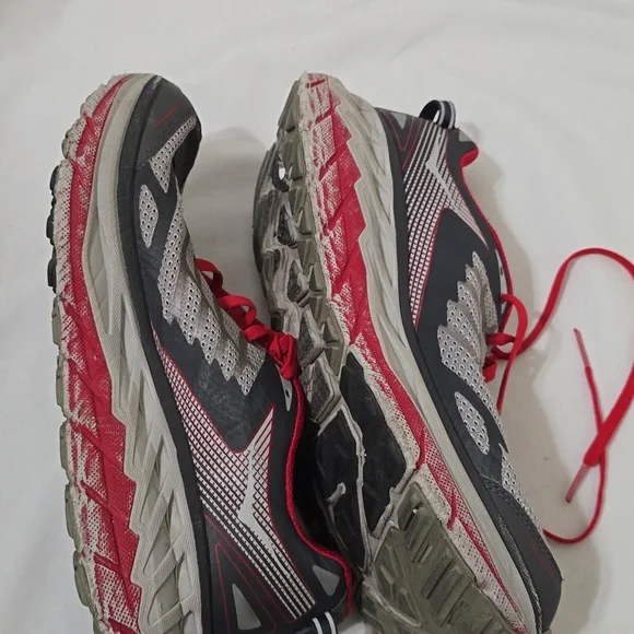 Hoka Red and Gray Running Shoes 10